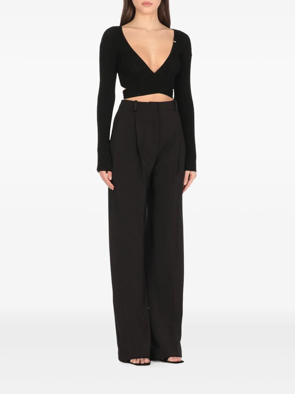 Elisabetta Franchi wrap-style ribbed top Zwart