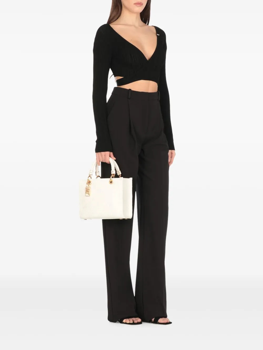 Elisabetta Franchi wrap-style ribbed top Zwart
