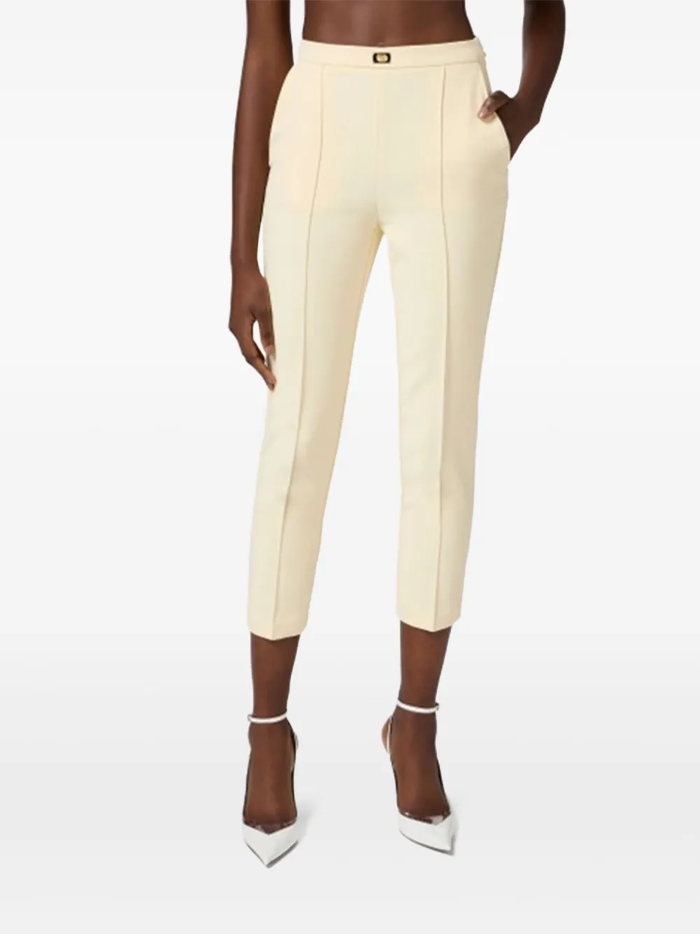Elisabetta Franchi logo-plaque trousers Geel