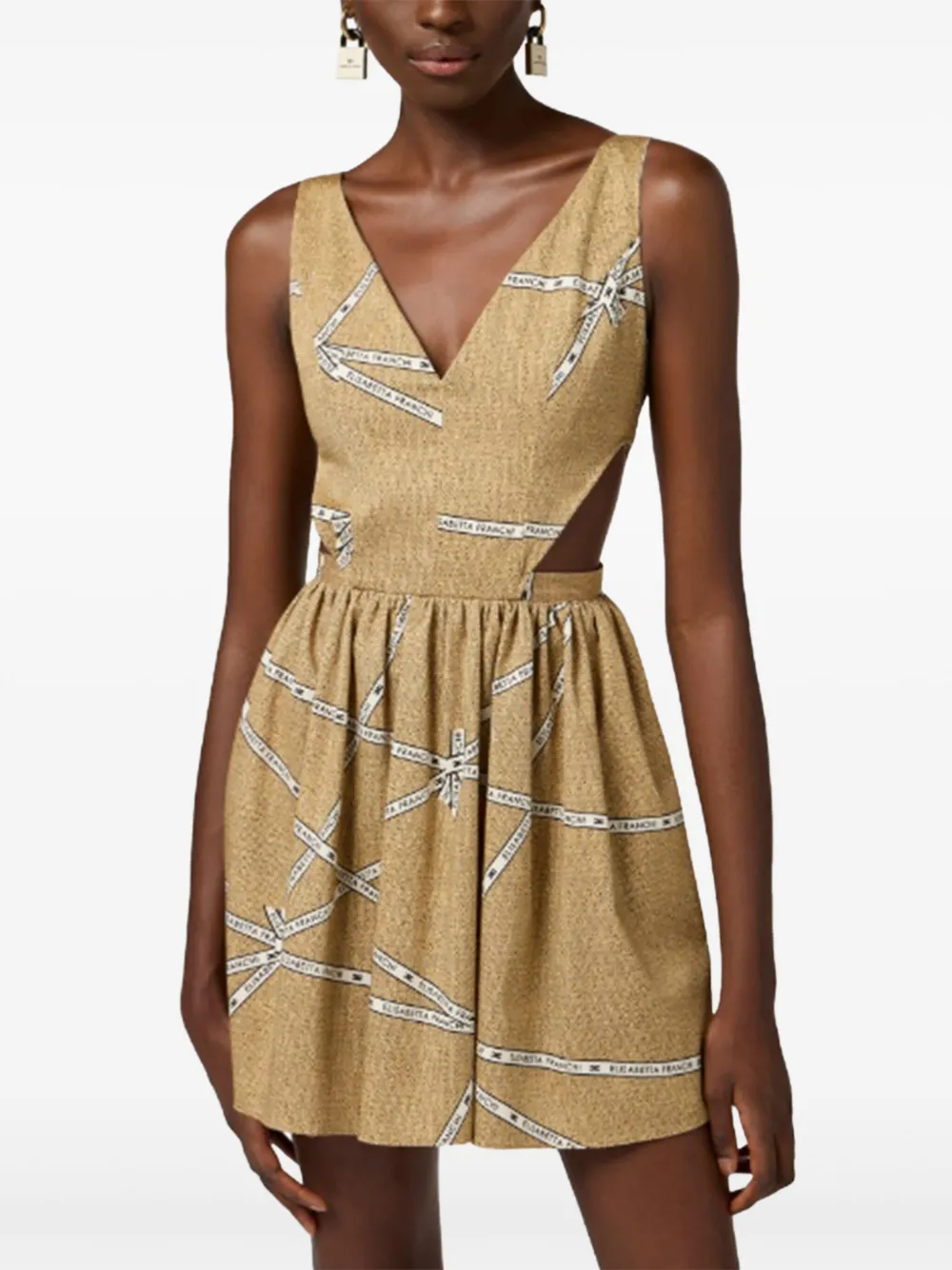 Elisabetta Franchi printed cut-out mini dress Beige