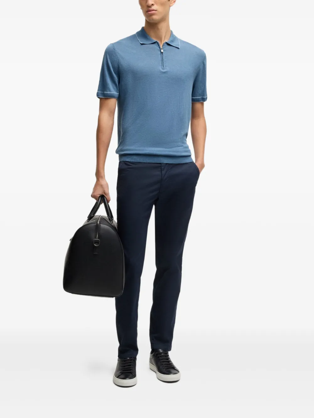 BOSS Poloshirt met halve rits - Blauw
