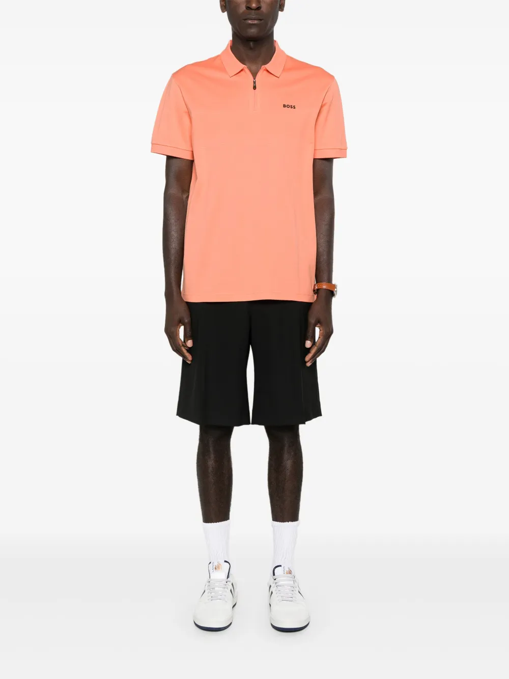 BOSS Poloshirt met halve rits - Oranje