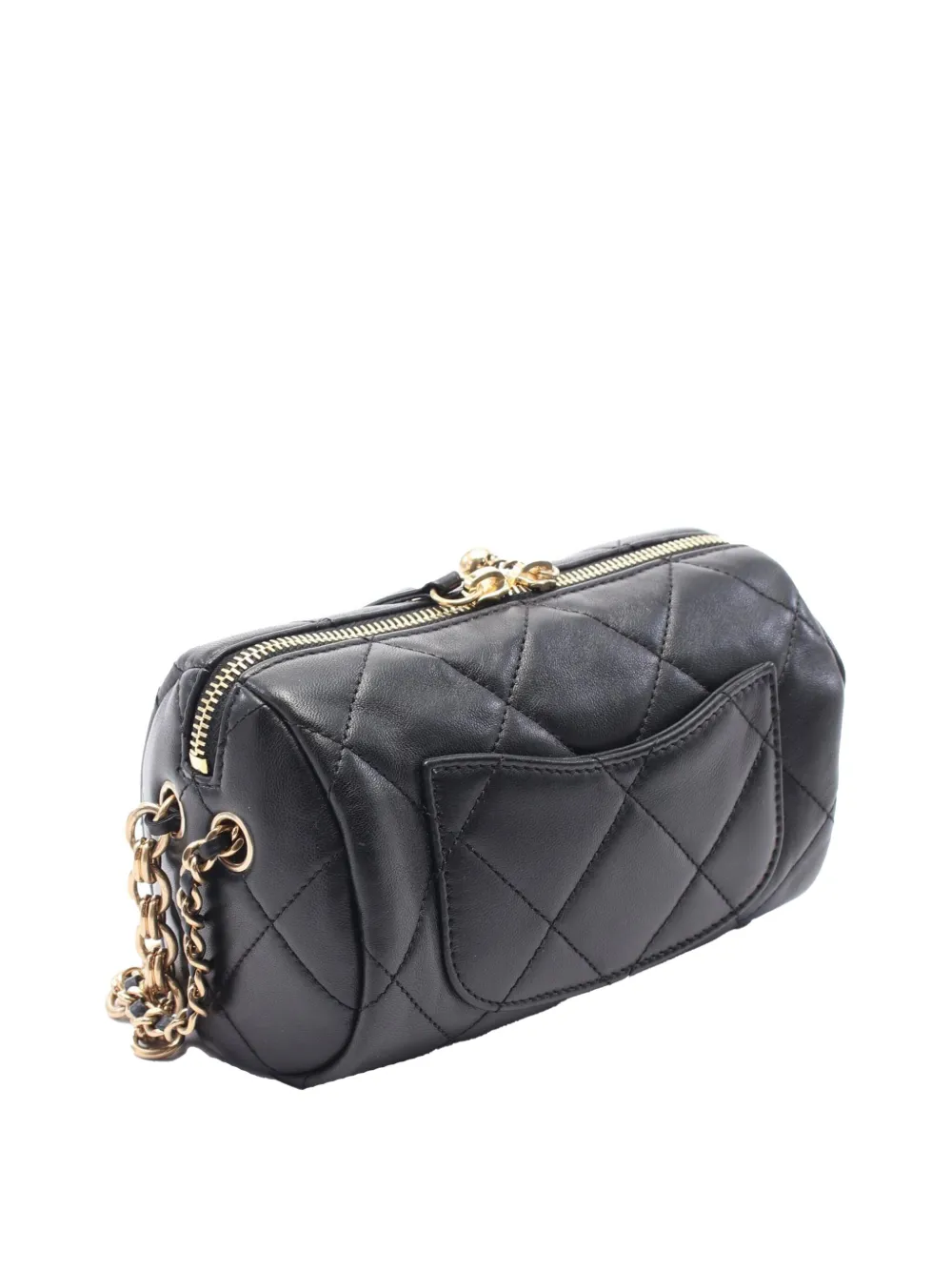 Pre-owned Chanel 2021-2022 Mini Quilted Lambskin Bowling Bag Crossbody Bag In 黑色