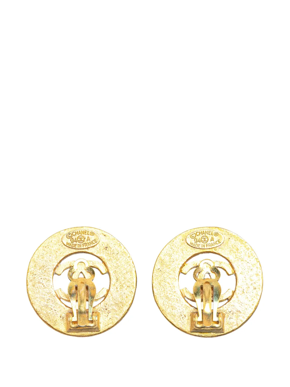 CHANEL Pre-Owned 1994 Gold Plated CC Round Clip on Earrings costume earrings | Image 2