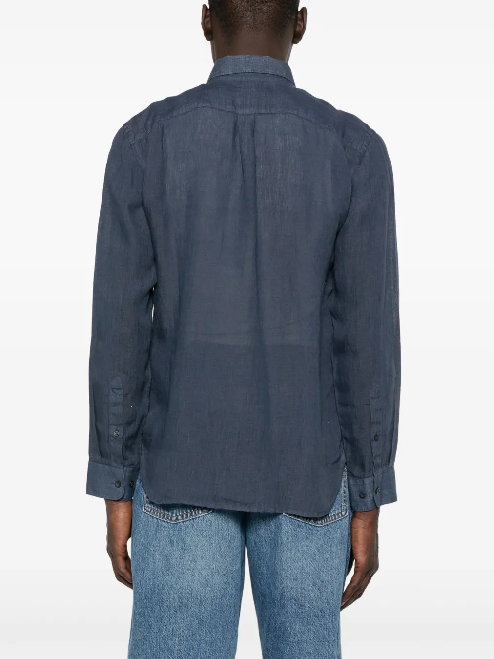 120% Lino Linnen overhemd Blauw