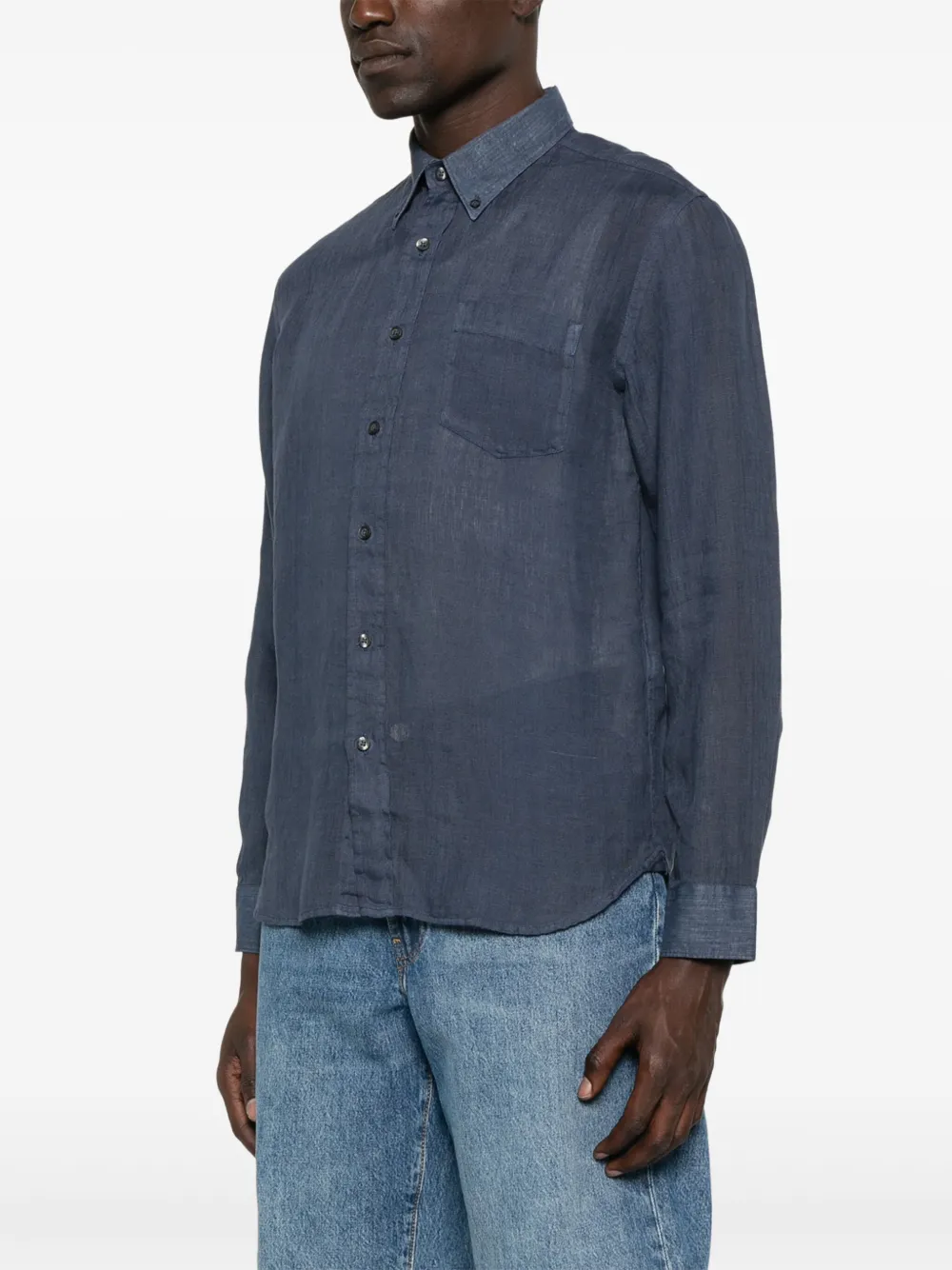 120% Lino Linnen overhemd Blauw