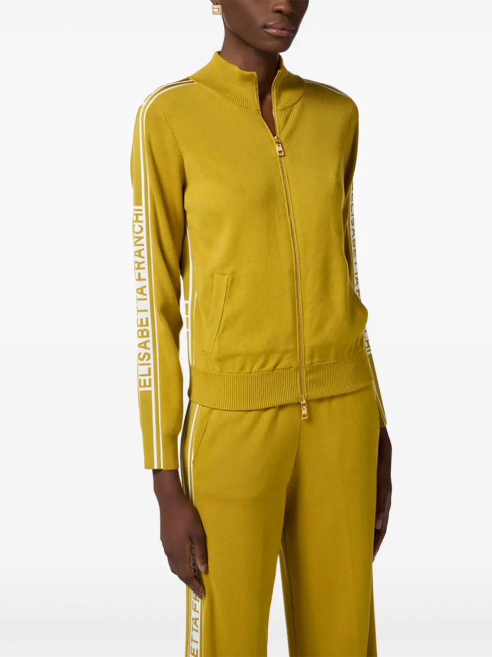 Elisabetta Franchi zip-front stripe-detail cardigan Geel