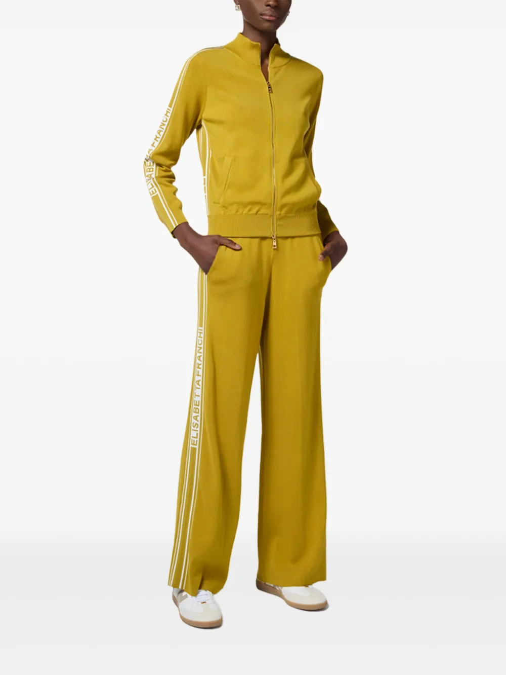 Elisabetta Franchi zip-front stripe-detail cardigan Geel