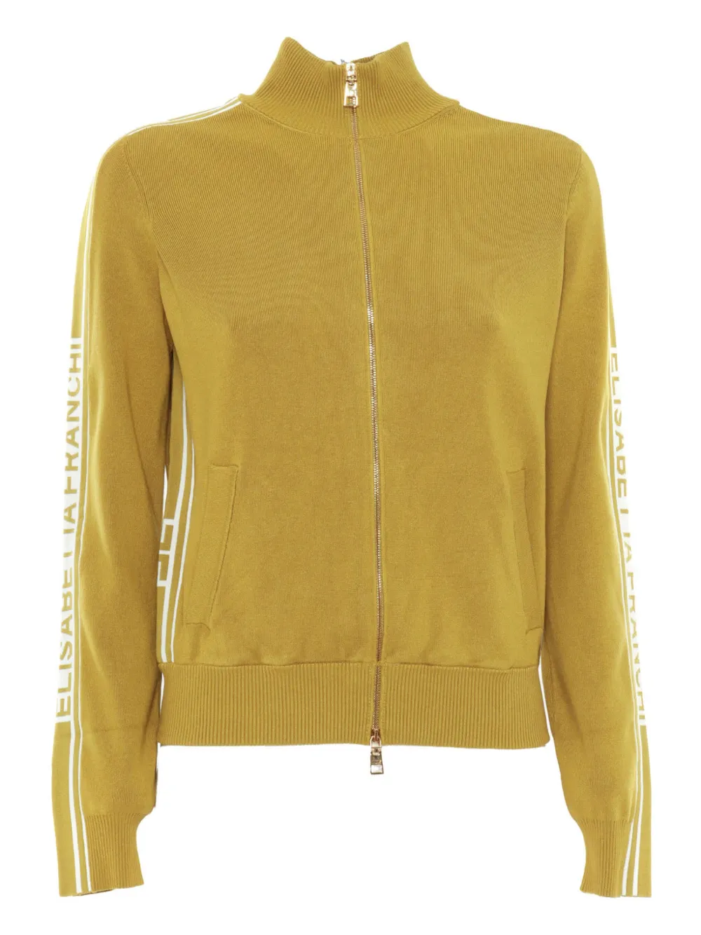 Elisabetta Franchi zip-front stripe-detail cardigan - イエロー Elisabetta Franchi zip-front stripe-detail cardigan - イエロー
