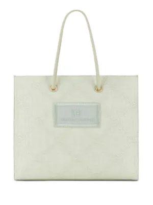 トートバッグ ELISABETTA FRANCHI Woman Tote bags White BS12A 360 ELISABETTA FRANCHI: raffia and fabric tote bag with jacquard