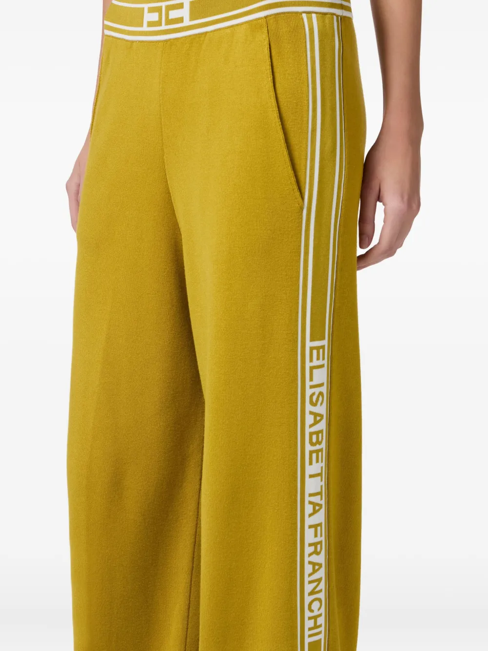 Elisabetta Franchi logo-band side-stripe trousers Geel