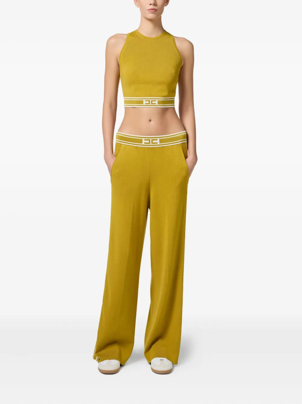 Elisabetta Franchi logo-band side-stripe trousers Geel