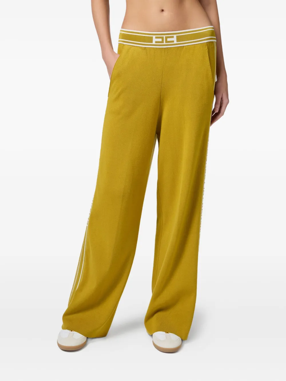 Elisabetta Franchi logo-band side-stripe trousers Geel