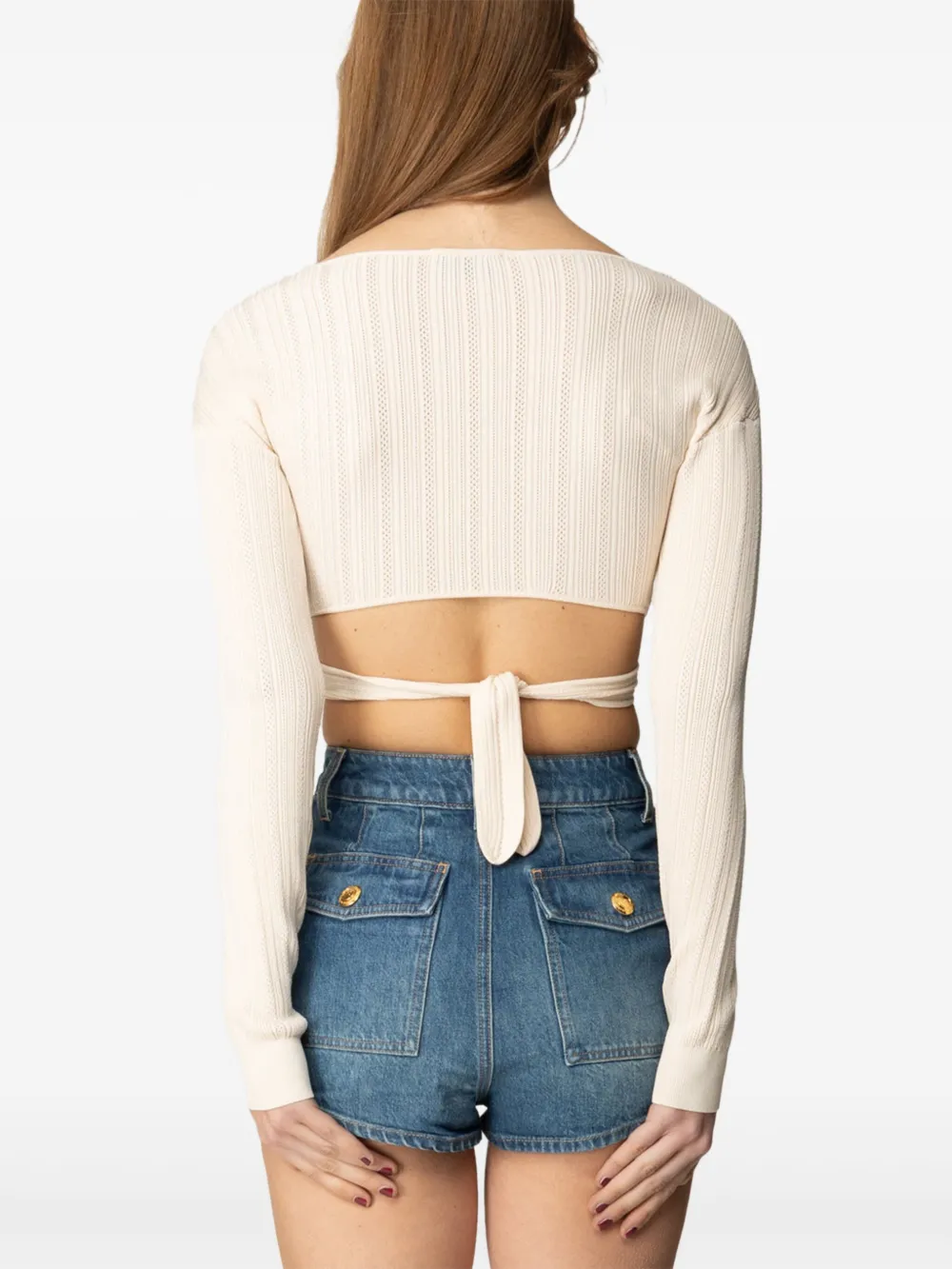 Elisabetta Franchi wraparound ribbed top Wit