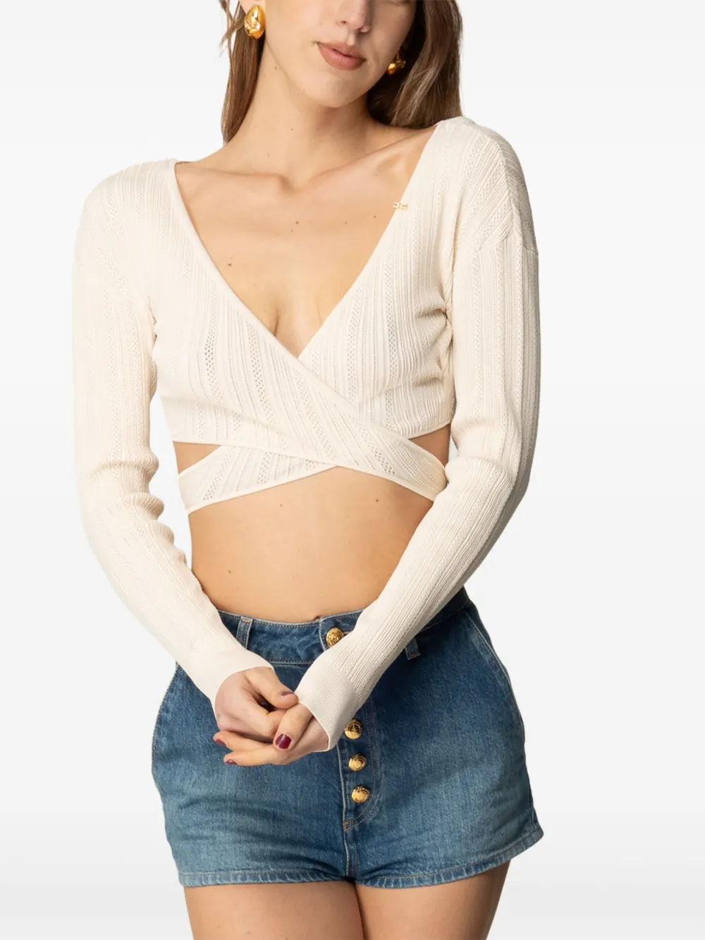 Elisabetta Franchi wraparound ribbed top Wit
