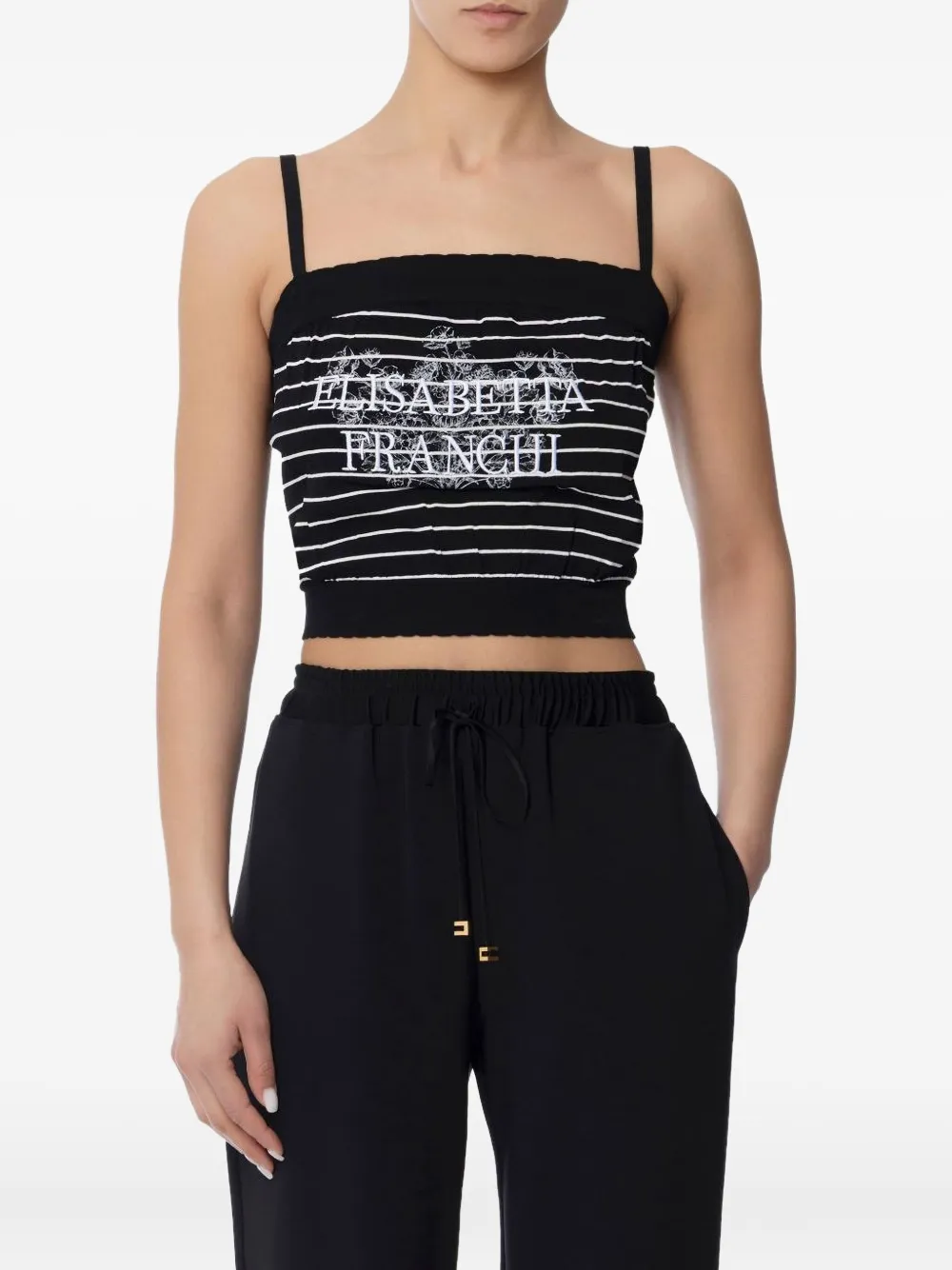 Elisabetta Franchi striped embroidered top Zwart