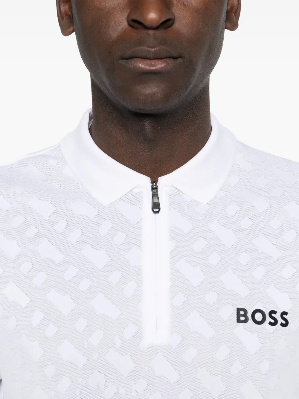 BOSS Poloshirt met monogram-jacquard Wit