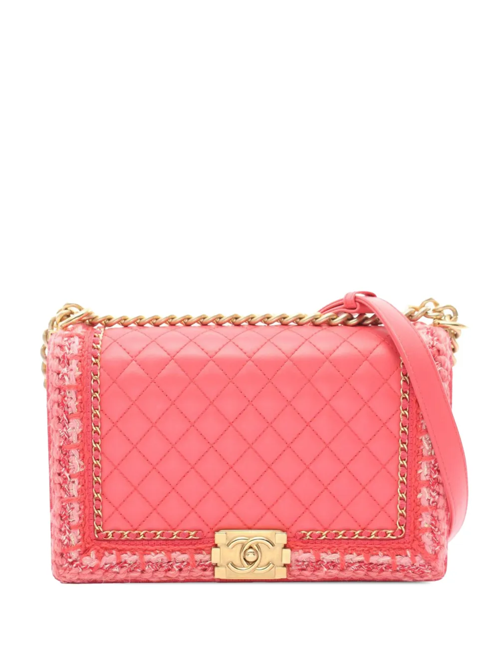 CHANEL Pre-Owned 2016-2017 オールド ミディアム ラムスキン&ブレイドツイード ジャケット ボーイ CHANEL Pre-Owned 2016-2017 オールド ミディアム ラムスキン&ブレイドツイード ジャケット ボーイ