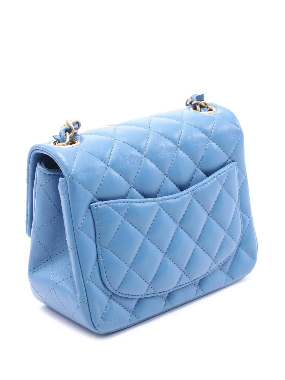 Pre-owned Chanel 2019 Mini Square Classic Lambskin Single Flap Crossbody Bag In 蓝色