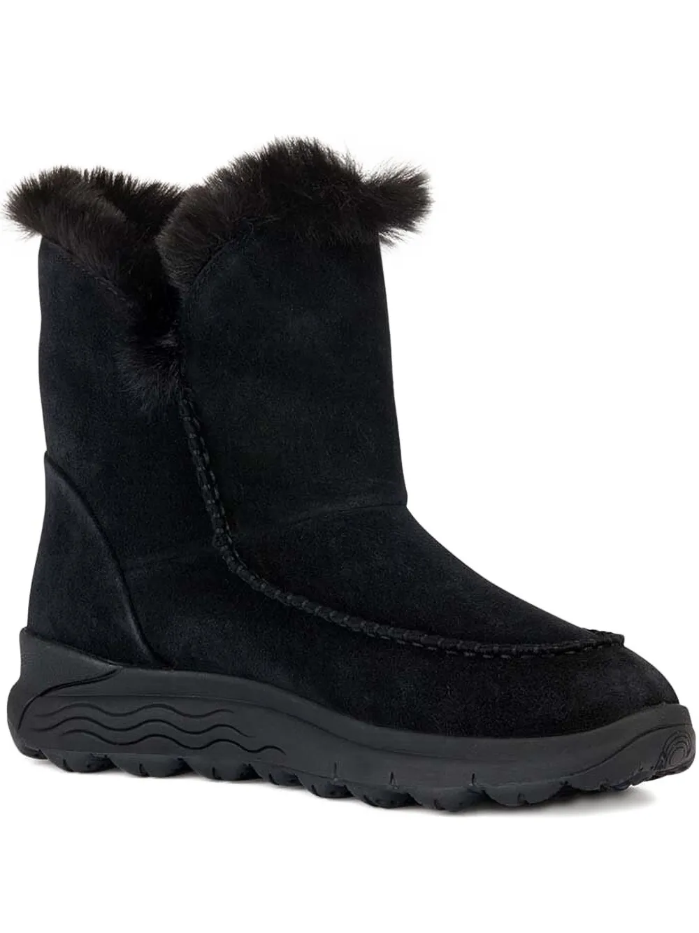 Geox Spherica 4x4 Abx Fur-trimmed Suede Boots In Black
