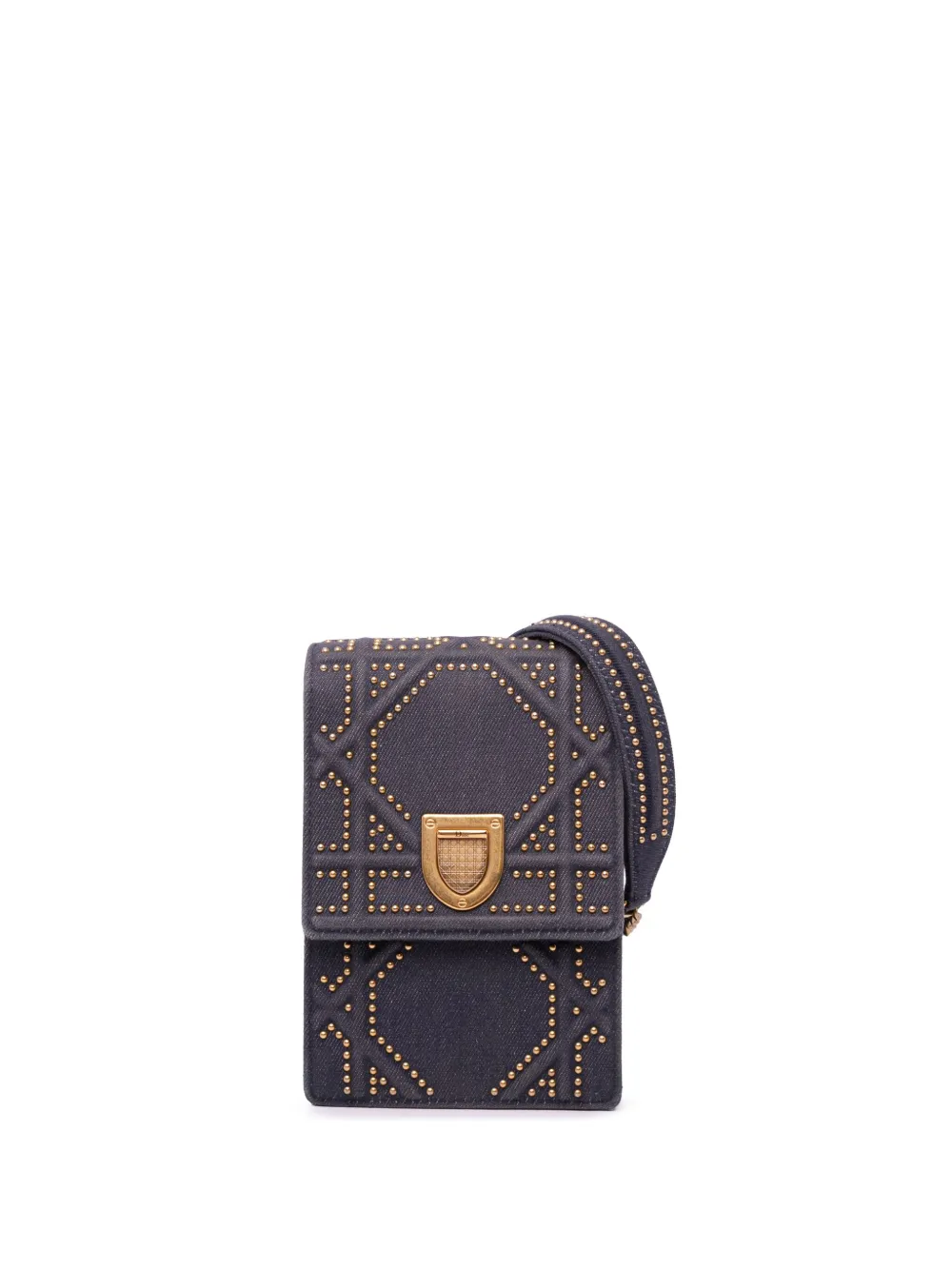 Christian Dior Pre-Owned 2017 スタッズ デニム ヴァーティカル ジオラマ ショルダーバッグ - グレー Christian Dior Pre-Owned 2017 スタッズ デニム ヴァーティカル ジオラマ ショルダーバッグ - グレー