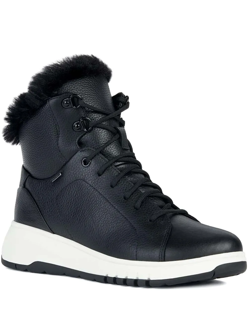 Geox Aerantis 4x4 Abx Lace-up Fur-trimmed Boots In Black