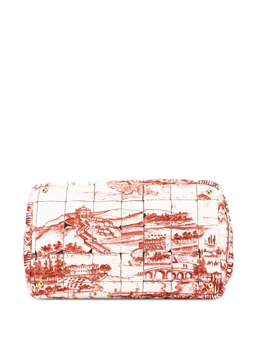 Pre-owned Prada 2013-2024 Large Canvas Canapa Azulejos Satchel In 红色