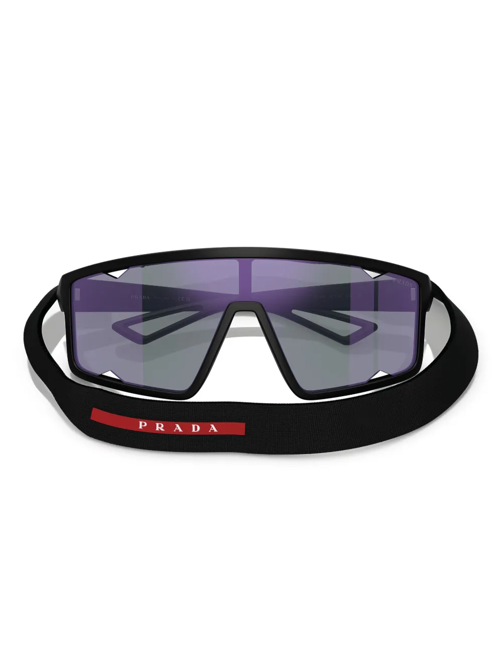 Prada Linea Rossa Zonnebril met schild montuur Zwart