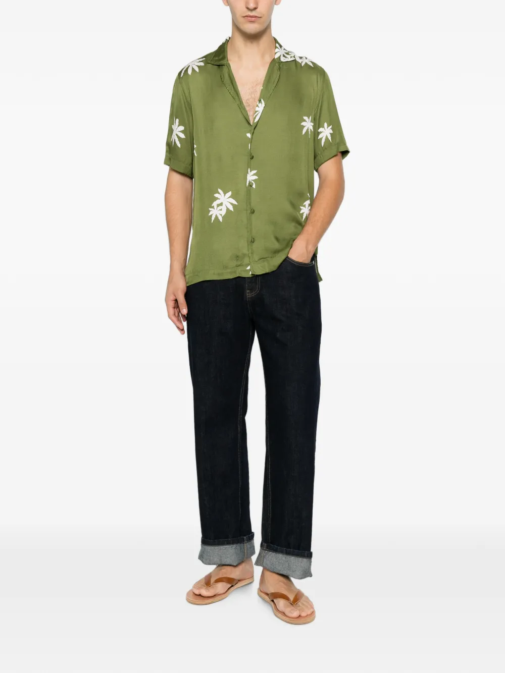 Tagliatore Hawaii overhemd met palmprint Groen