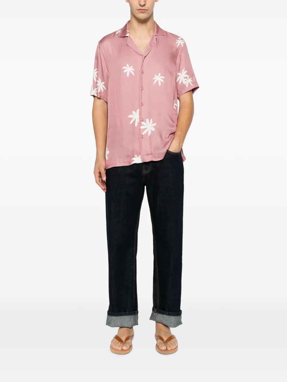 Tagliatore Hawaii overhemd met palmprint en korte mouwen Roze