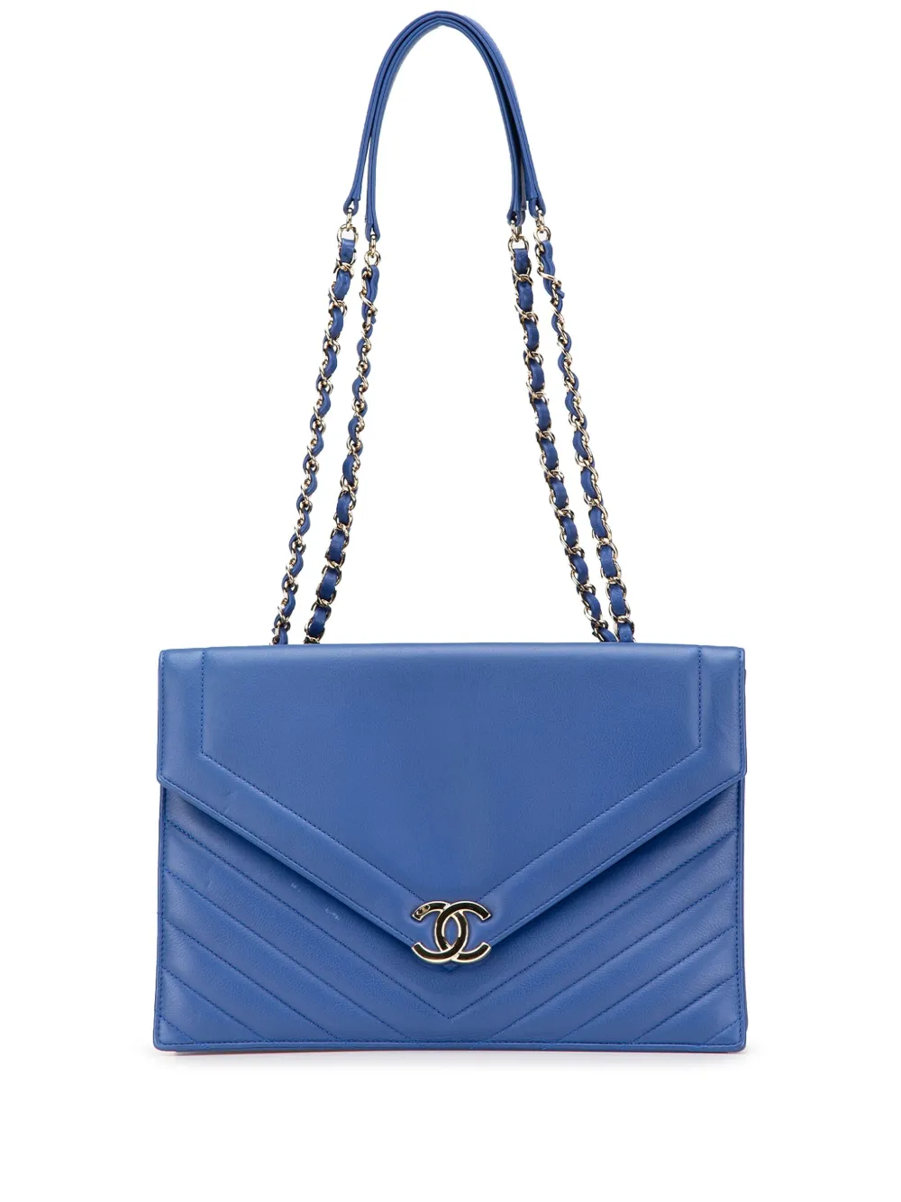 Pre-owned Chanel 2019 Chevron Calfskin Coco Envelope Shoulder Bag In 蓝色