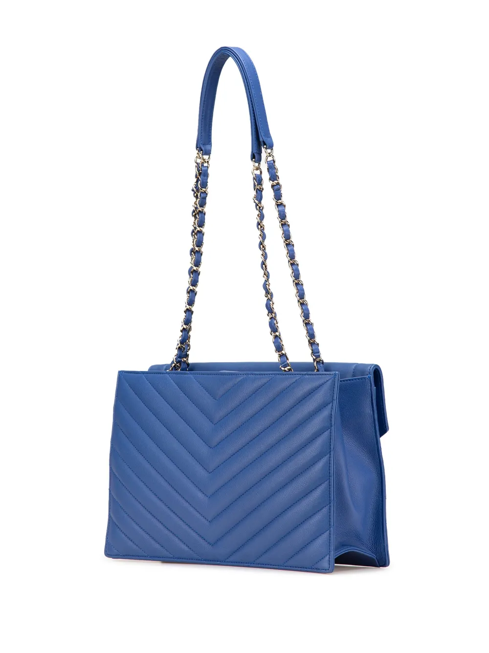 Pre-owned Chanel 2019 Chevron Calfskin Coco Envelope Shoulder Bag In 蓝色