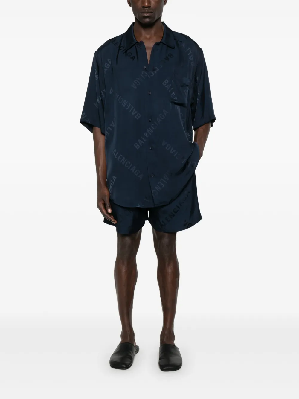Balenciaga Overhemd met logo jacquard - Blauw