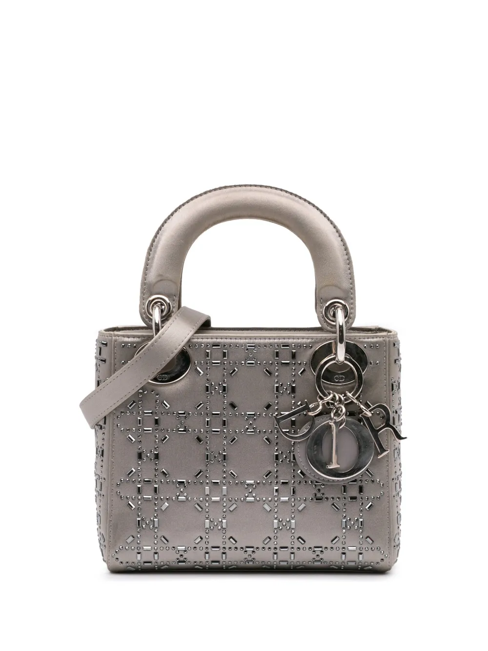 Christian Dior Pre-Owned 2018 ミニ サテン レディ ディオール カナージュ サッチェルバッグ - グレー Christian Dior Pre-Owned 2018 ミニ サテン レディ ディオール カナージュ サッチェルバッグ - グレー