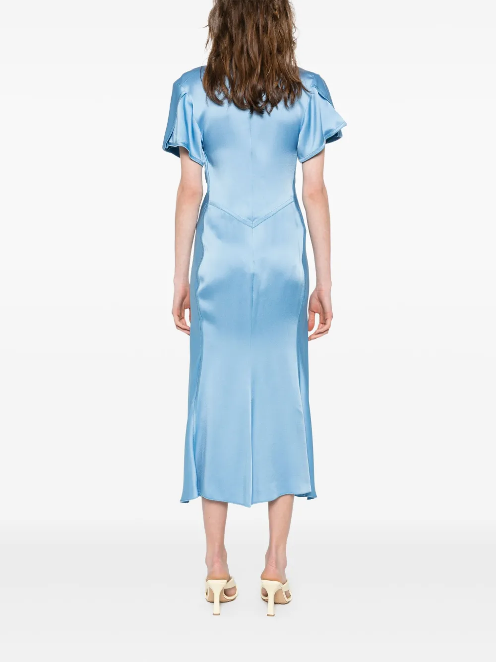 Victoria Beckham Maxi-jurk met gesmockte taille Blauw