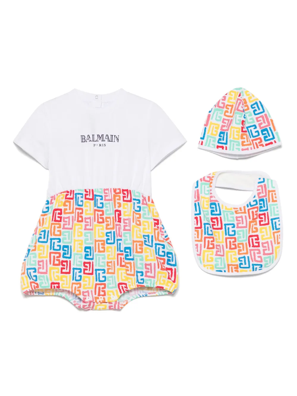 Balmain Kids Drie rompers met logoprint Wit