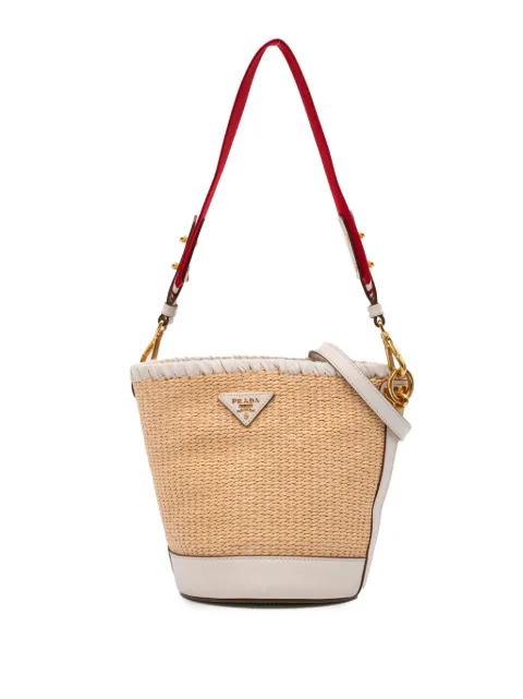 Prada Pre-Owned 2013-2024 City Calf Trimmed Paglia bucket bag