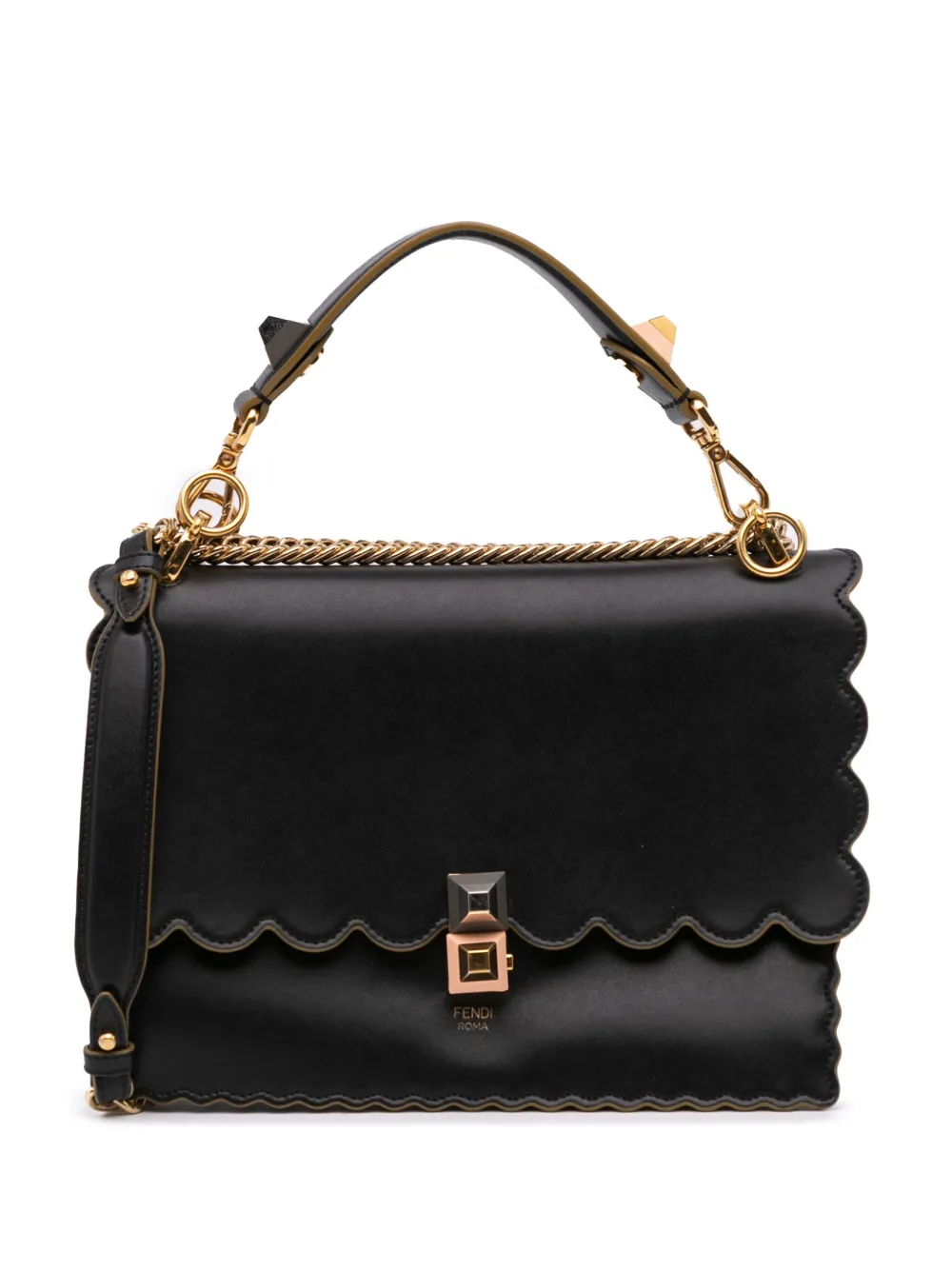 Fendi Pre-Owned Borsa a tracolla Kan I media in pelle con orlo a smerlo 2010-2024 | nero | Image 1