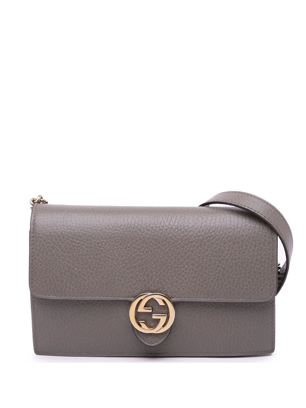 Pre-owned Gucci 2000-2015 Leather Interlocking G Dollar Wallet On Chain Crossbody Bag In 灰色