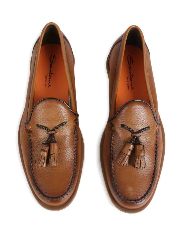 Santoni Made Italy Brown Leather Tassel Loafers Mens Santoni Tassel Loafers Mens 10.5 US 9.5 UK Calf Leather Dark  main image 3