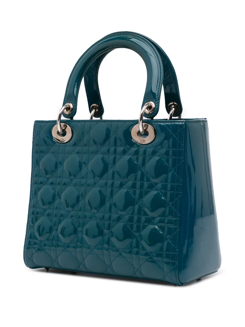 Pre-owned Dior 2012 Medium Patent Cannage Lady Satchel In 蓝色