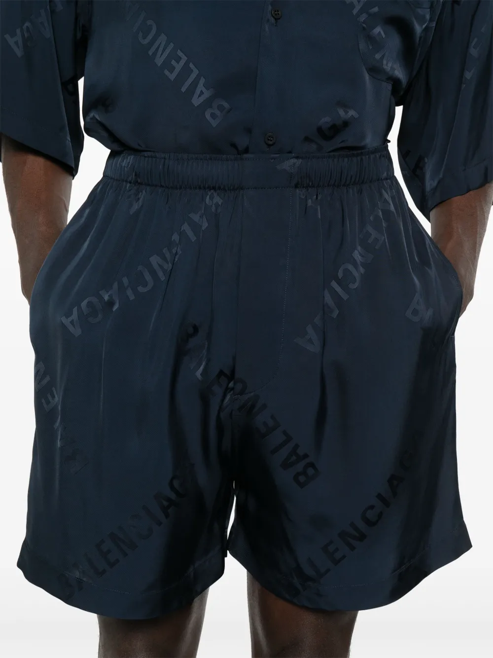 Balenciaga Shorts met logo-jacquard Blauw