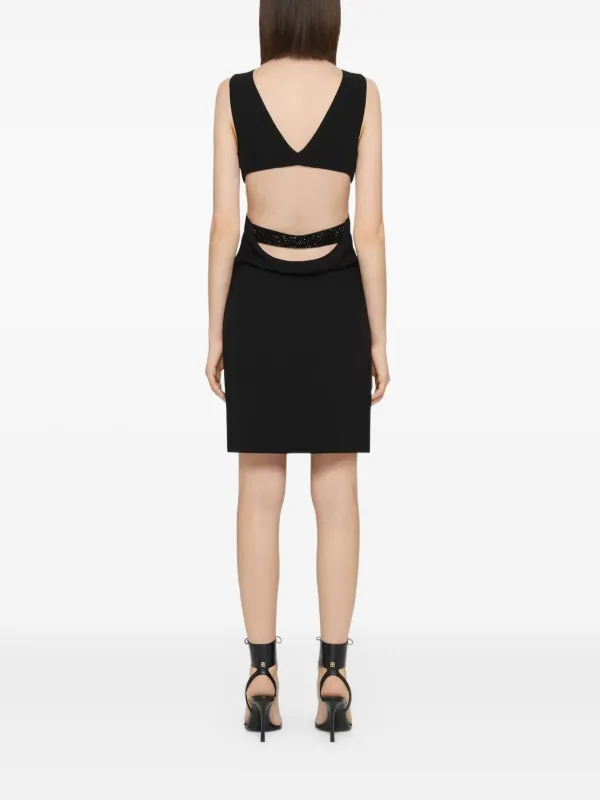 Givenchy Cut Out Dress In Crepe Satin With Rhinestones Detail | Black