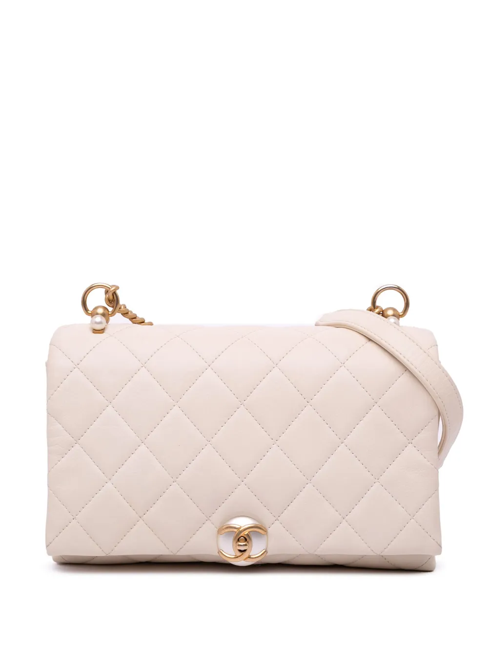 CHANEL Pre-Owned 2019 マトラッセ カーフスキン パール ココマーク アコーディオン フラップ ショルダーバッグ - CHANEL Pre-Owned 2019 マトラッセ カーフスキン パール ココマーク アコーディオン フラップ ショルダーバッグ -