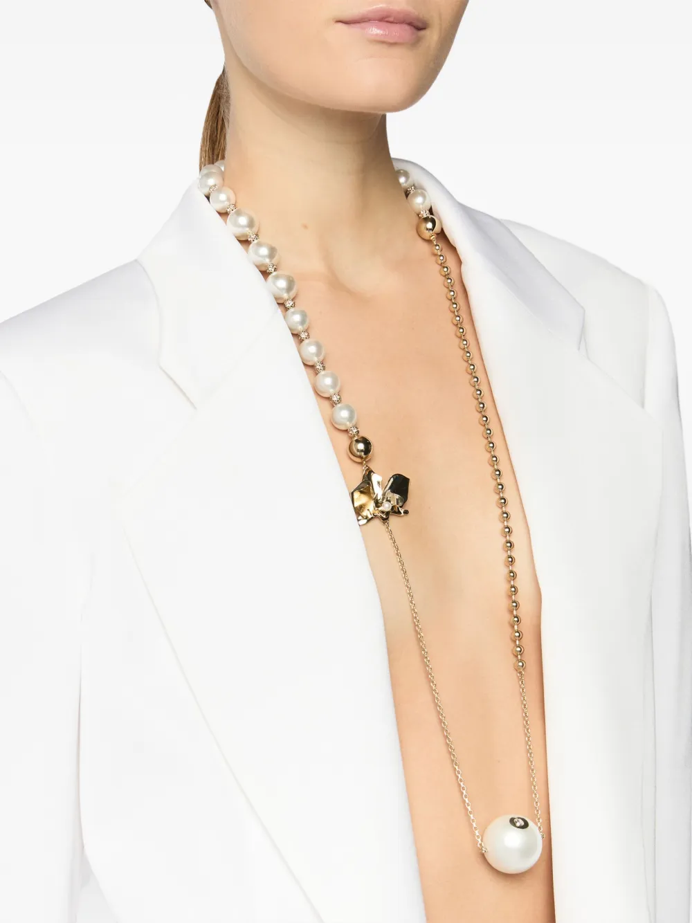 Genny pearl floral necklace - Goud