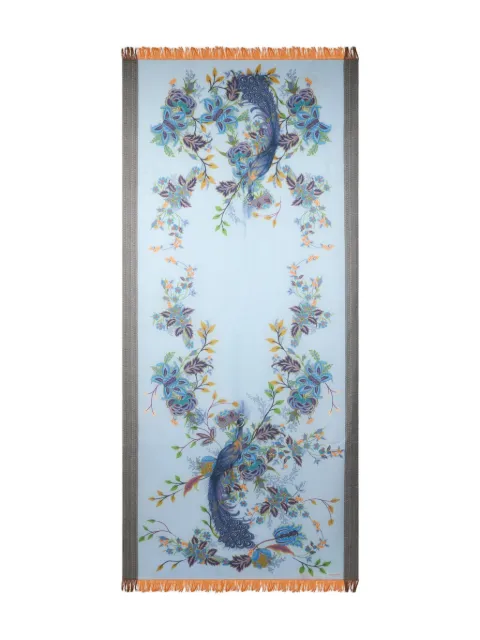ETRO Peacocks-print wool scarf 