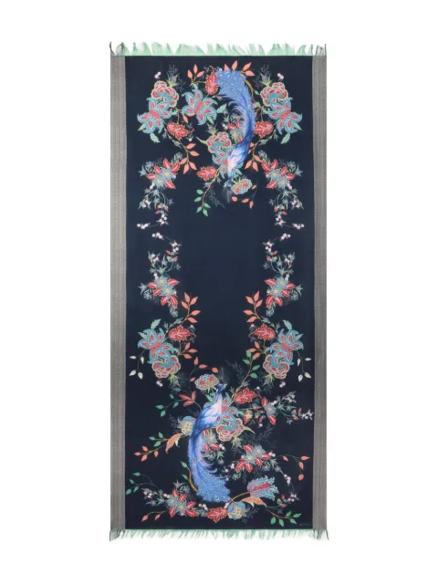 ETRO Peacocks-print wool scarf 