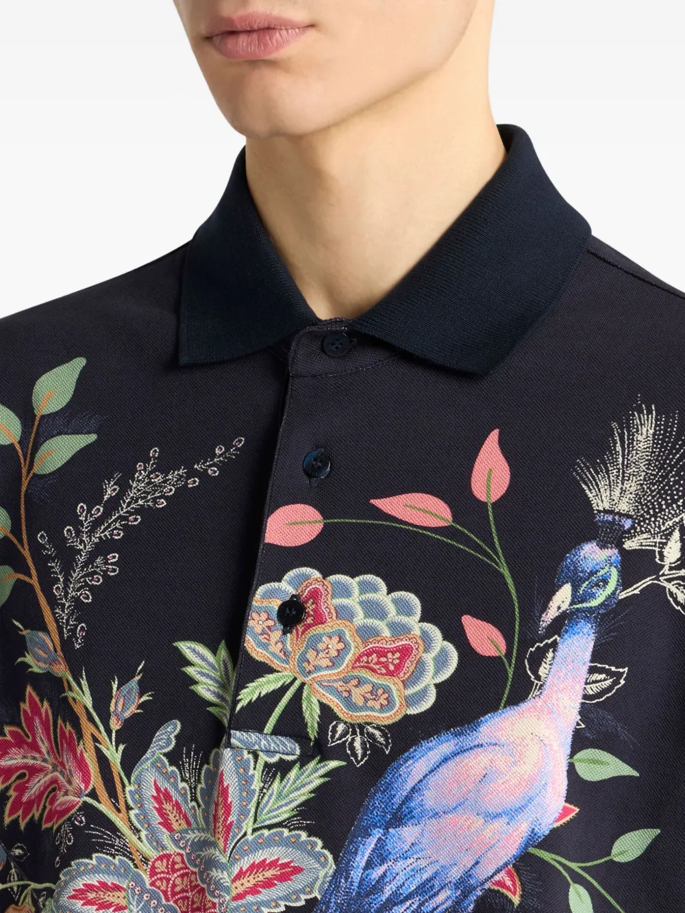 ETRO Flowers and Peacock poloshirt Blauw