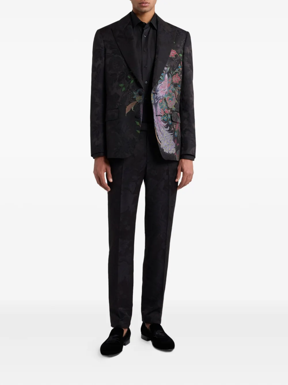 ETRO Blazer met enkele rij knopen en Peacock-jacquard Zwart