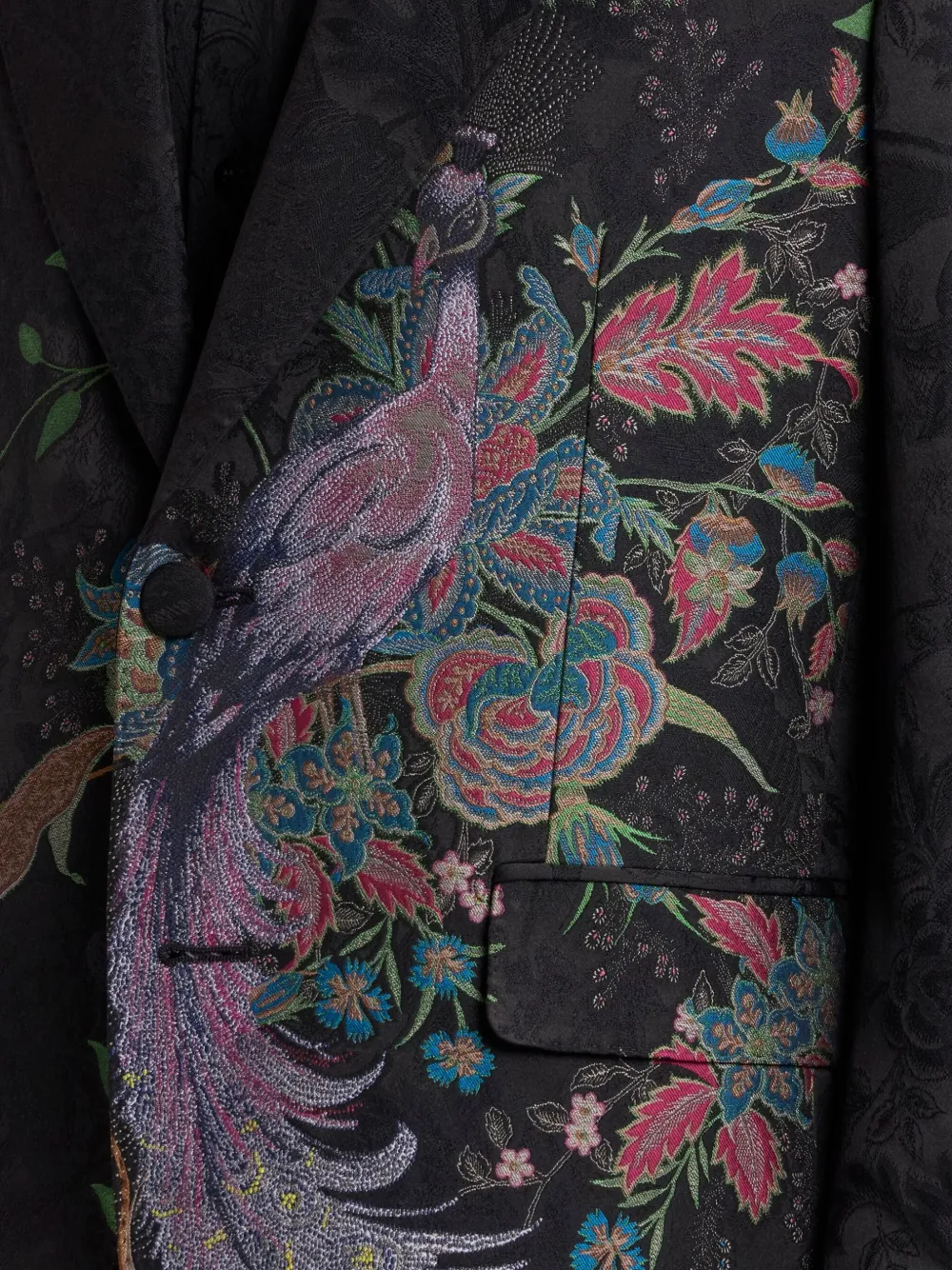 ETRO Blazer met enkele rij knopen en Peacock-jacquard Zwart